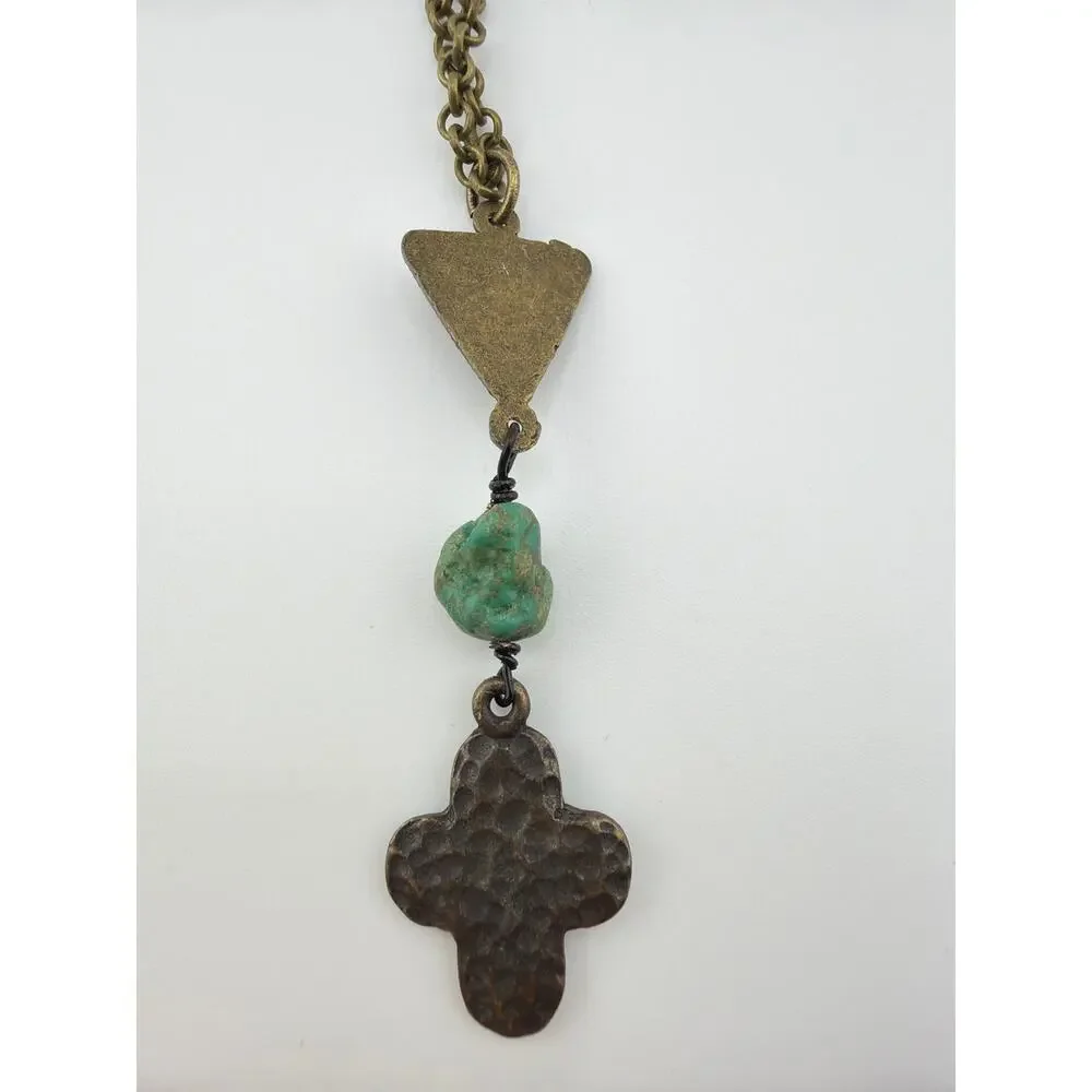 Handcrafted Artisan Made Ethiopian  Coptic Cross Pendant Necklace with Turquoise